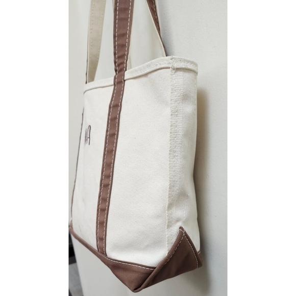 L.L.Bean Boat and Tote Canvas Bag Small White Brown Monogram CMA Made in USA - Picture 5 of 13